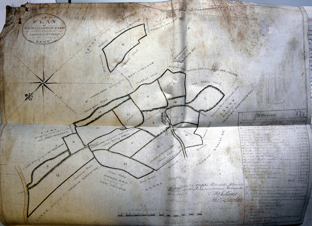 Hand-drawn map of the Kemnal Estate, 1790